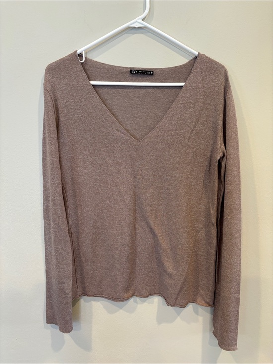 Zara Tops - Zara Long Sleeve V-Neck Top in Mauve Taupe